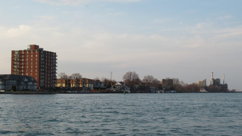 The Detroit River waterfront in Wyandotte, Michigan
