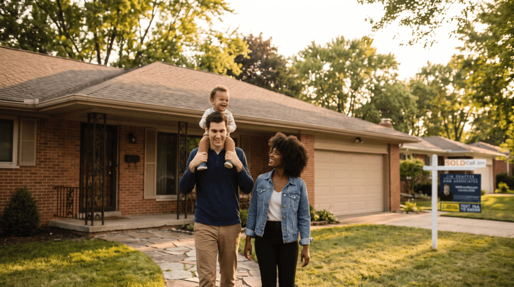A family walking in front of their Westland ranch home