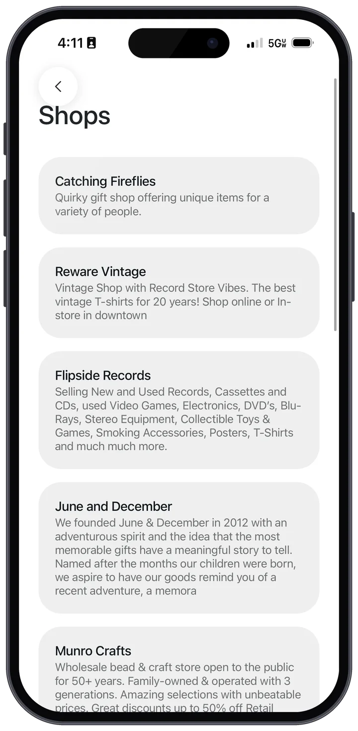 Toormi app: local shops