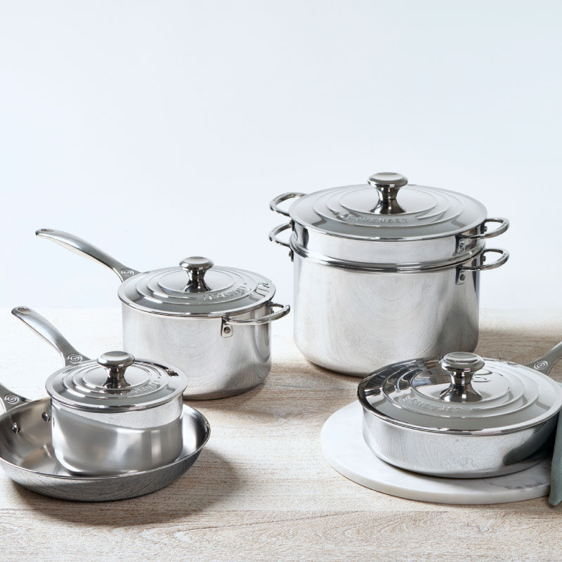 Le Creuset 10-piece stainless steel cookware set
